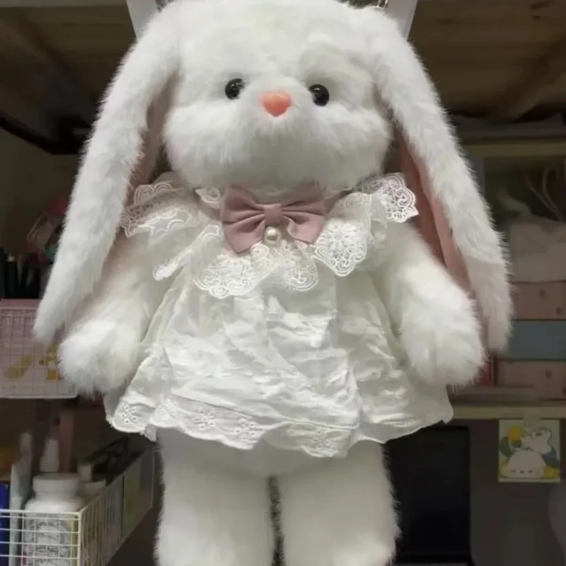 Vrouwen ins cartoon lange oor konijn pluche rugzak meisje schattige bont schoudertas