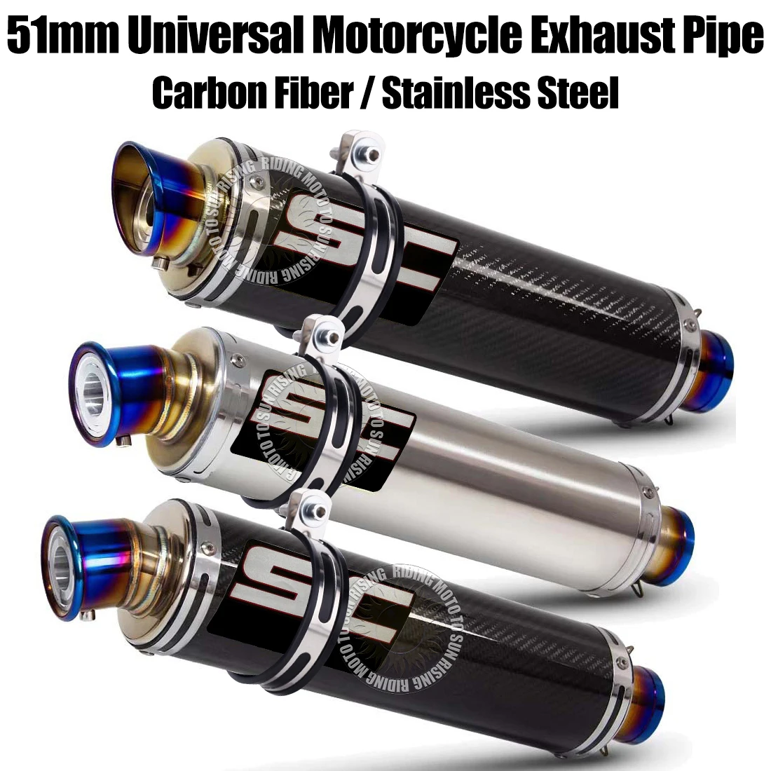 

51mm Motorcycle sc Exhaust For Duke390 R3 Mt0709 ZX4R RC250 NINJIA250 Z900 GSX250R CBR150R650 XMAX125 FZ150 FORZA300 S1000RR etc