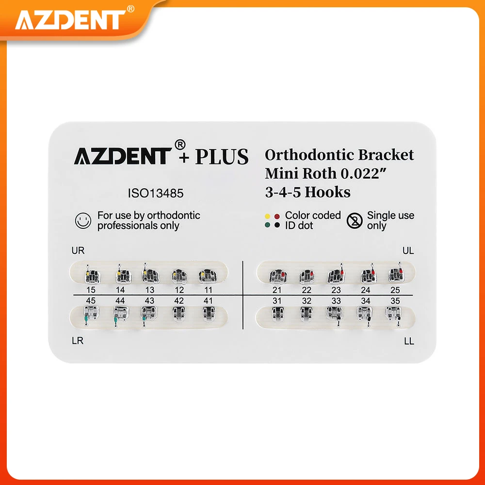 10Packs Dental Brackets Orthodontic Braces Plus AZDENT Metal Mini Standard Mesh Base Roth/MBT 0.022/0.018 Hooks 3-4-5 20pcs/Pack images - 6