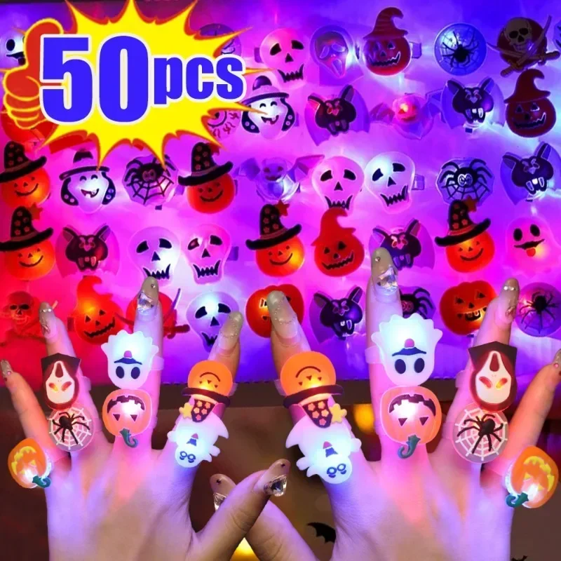 Halloween Glow LED Rings Bulk, Colorful Flashing Light Finger Toys, Assorted Halloween Character Rings for Kids Halloween Party