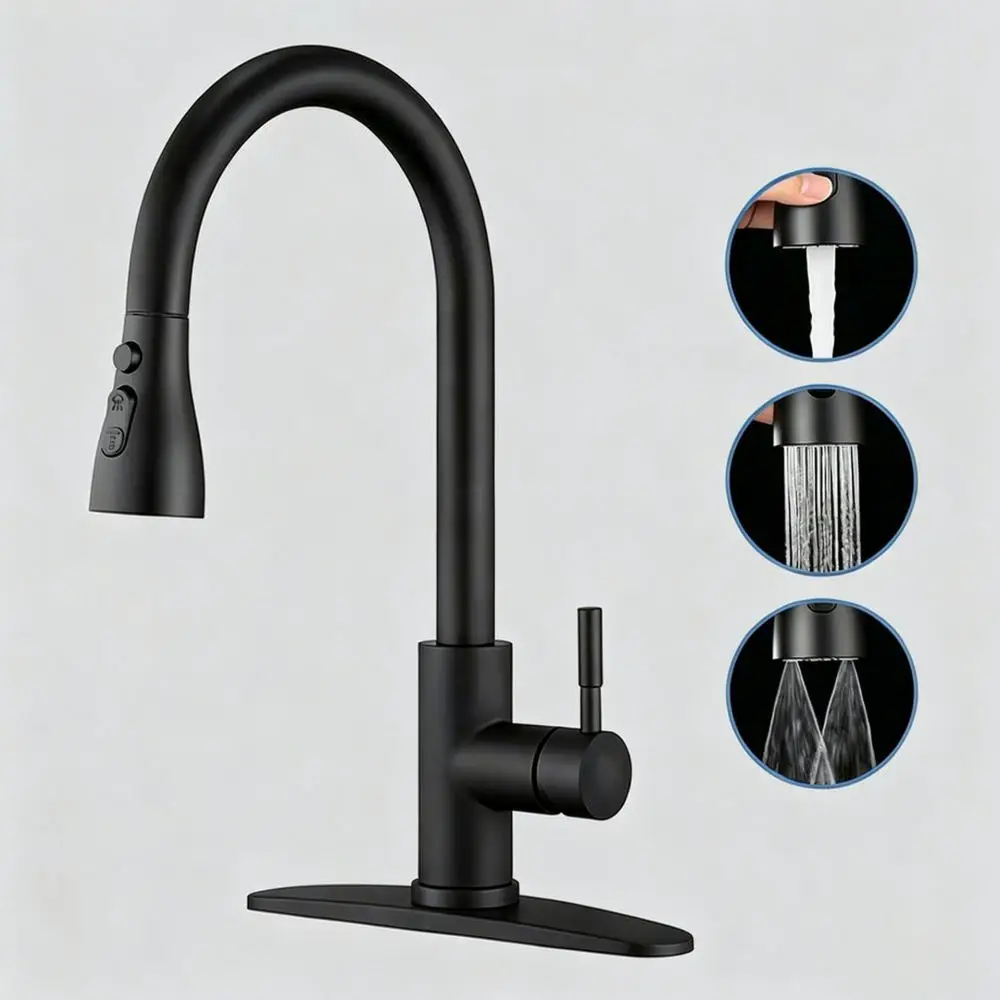 Pull Out Kitchen Mixer Tap 304 Stainless Steel Sink Faucet 360 Rotation Cold Hot Water Modern Style Basin Washing Hardware
