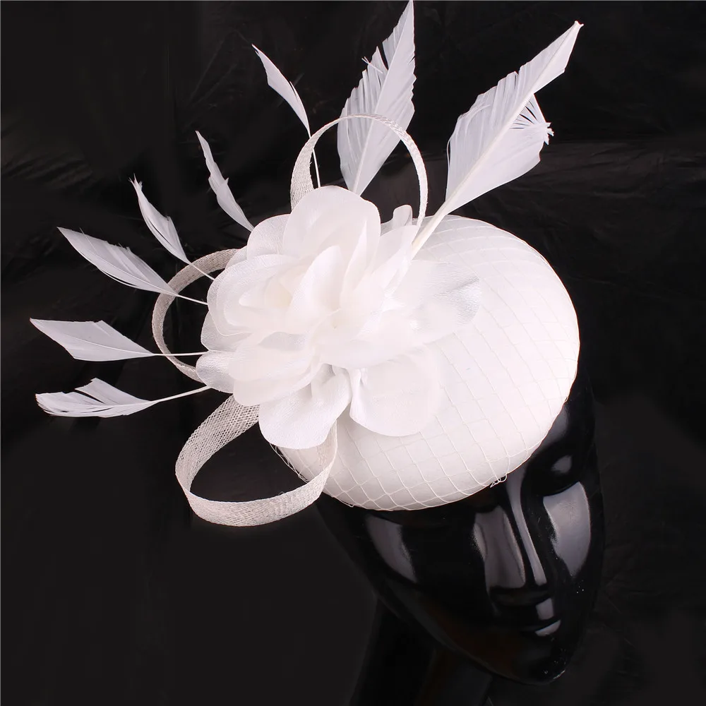 Church Satin Fascinator Hat Hair Clip Women Wedding Party Headwear Bridal Fashion Magenta Feather Ladies Dress Headpiece