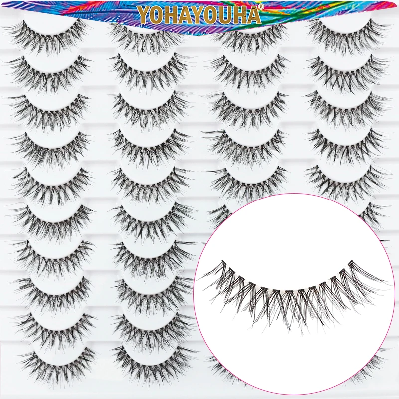 

YOHAYOUHA Official Cilios 20paris Natural 13mm Strip Lashes Clear Band Remy Hair Lashes Mink Fluffy Wholesale Items For Business