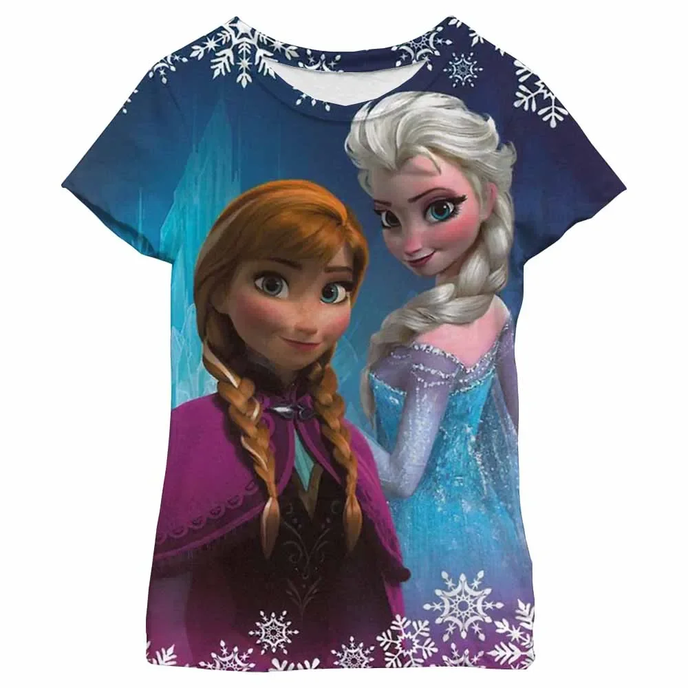 أطفال بنات ملابس ديزني تي شيرت Kawaii آنا إلسا فروزن تي شيرت فتاة بلايز تيز الأطفال قصيرة الأكمام حفلة عيد ميلاد زي