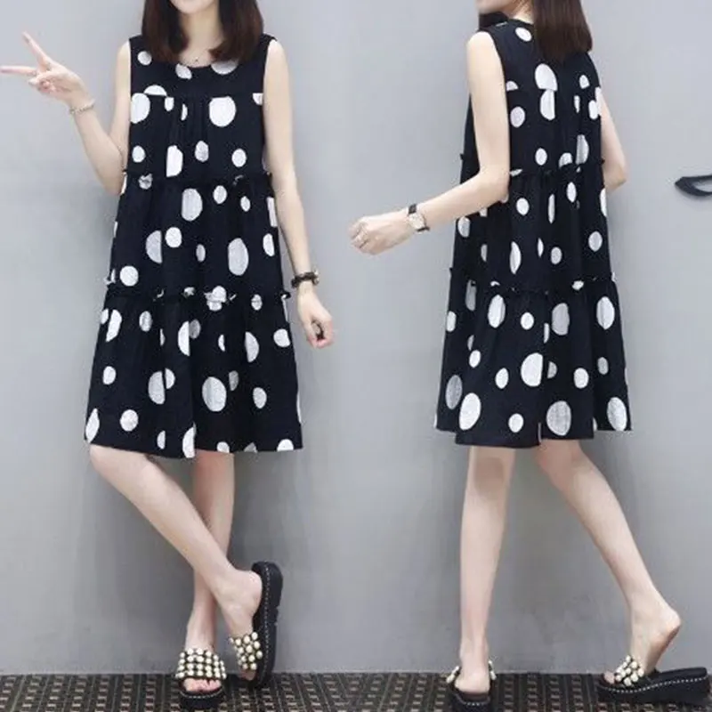 Women's Sleeveless Polka Dot Dresses, Loose Temperament Dresses, Simplicity, Simplicity, Casual Clothes, Summer Fashion