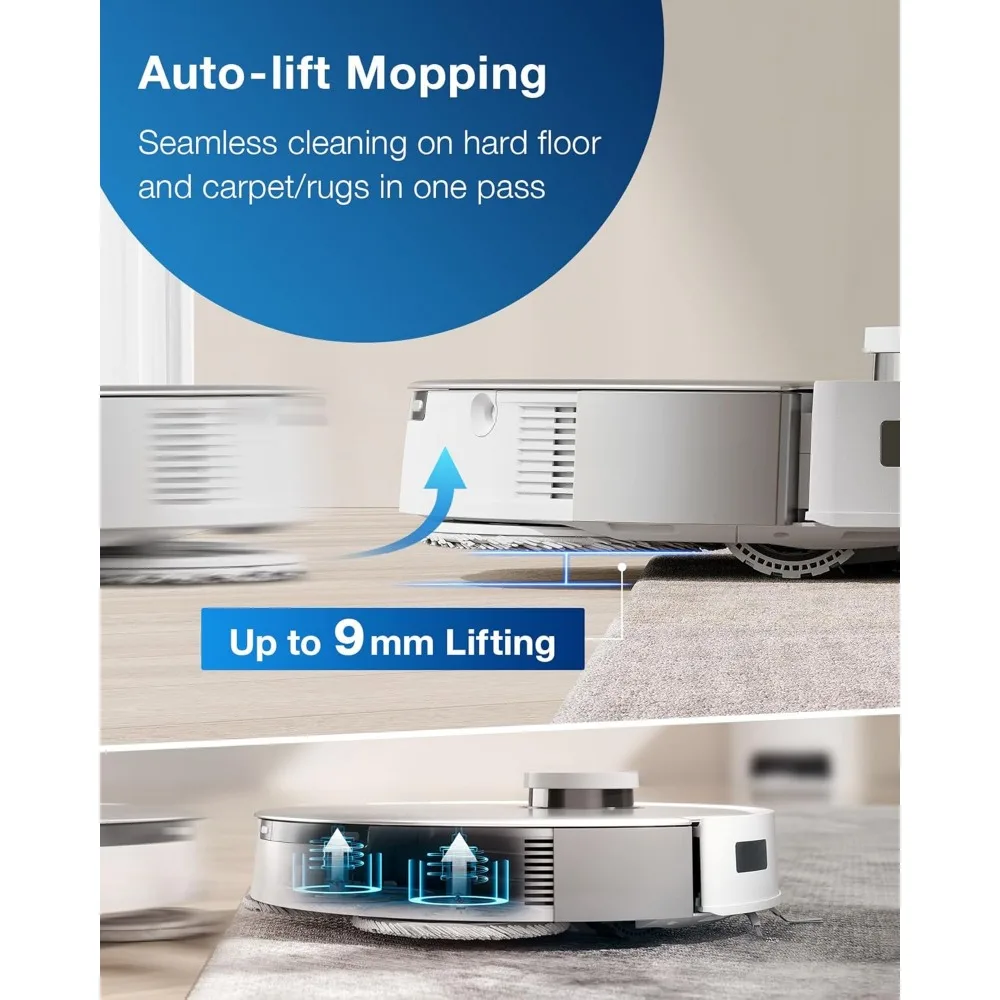 Robot odkurzający i mop, mycie mopów na gorącą wodę, automatyczne suszenie na gorące powietrze, automatyczne podnoszenie mopów 9 mm, podwójne wirowanie, mopy samopróżniające