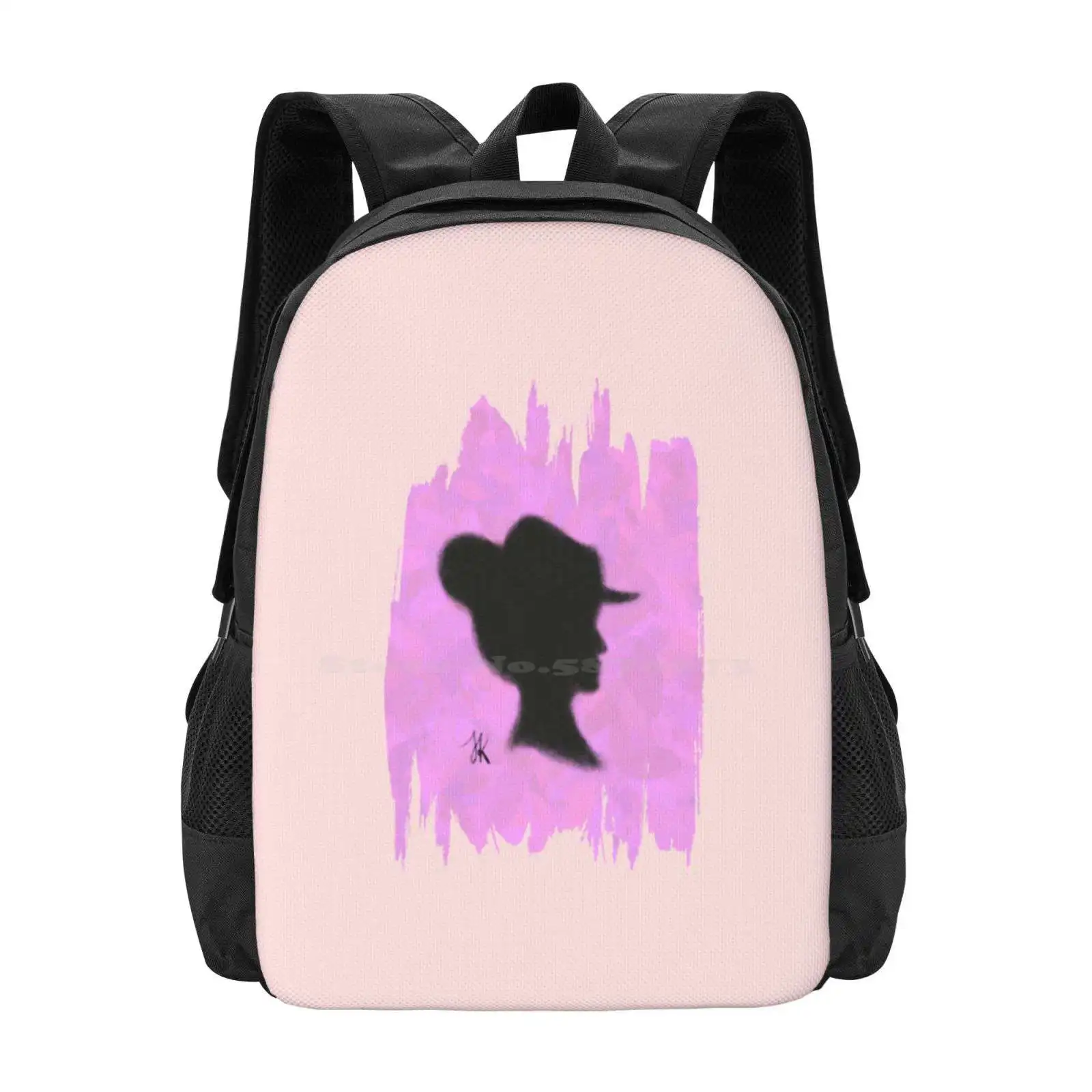 Painted Lady Hot Sale Schoolbag Backpack Fashion Bags Lady Silhouette Mrs Woman Pink Brush Stroke Female Beautyful Colors