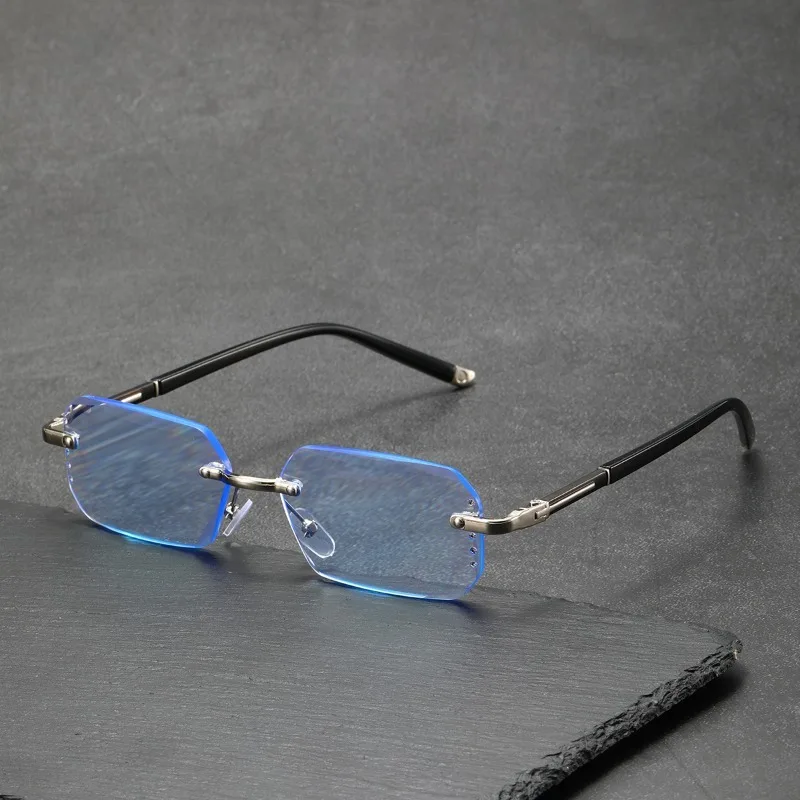 1pcs Luxury Diamond Cut HD Anti Blue Light Glasses, Men Business Rimless Reading Eyeglasses