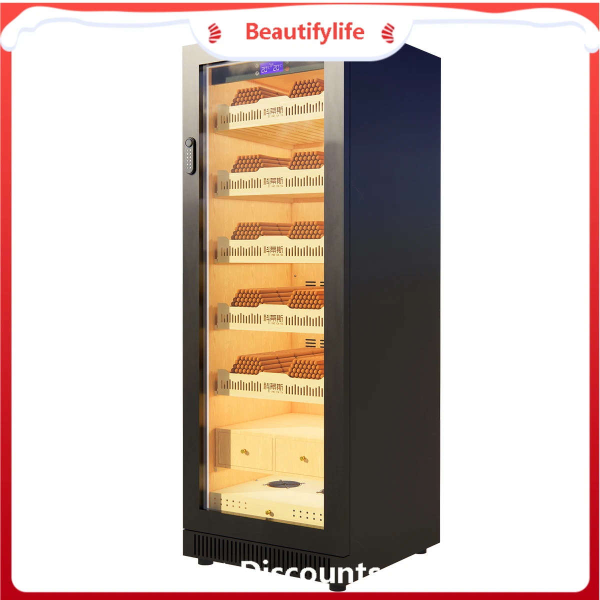 

Cedar Wood Inner Liner Inverter Compressor Air Cooling Constant Temperature and Humidity Cigar Cabinet for Home and Commercial