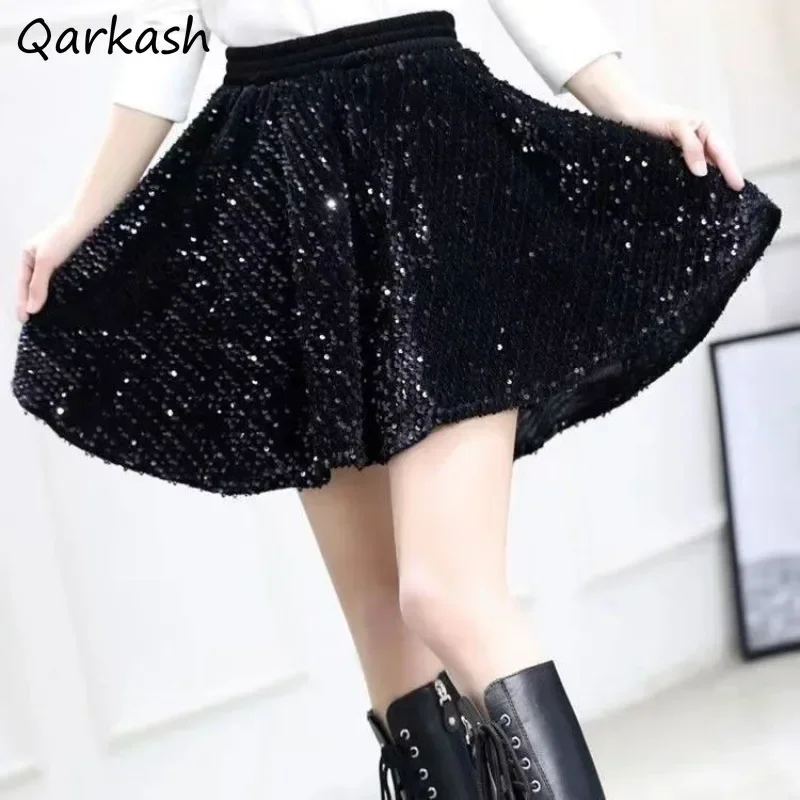 Women Sequin Gown Skirts Retro High Waist Trendy Elegant for Ladies Clubwear Spring Autumn Chic Youths Faldas Aesthetic Clothes