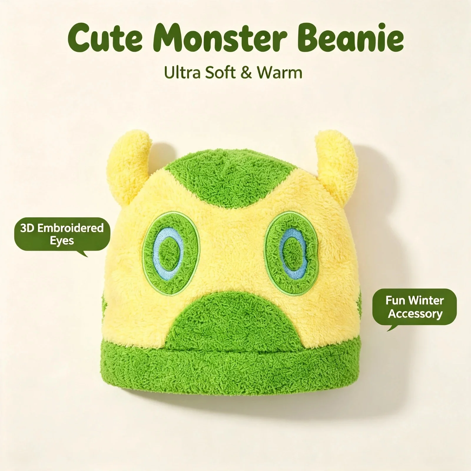 Green Creature Plush Hat Cute Soft Game Style Cosplay Cap Warm Headwear Birthday Christmas Gift For Kid Gamer Fans Party Costume