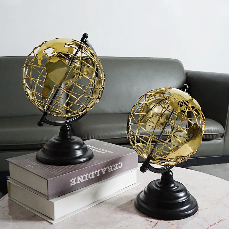 Golden Rotating Globe Ornament, Hollow Metal Spherical Decoration,Metal Office Crafts,Modern Home, Living Room, Study Decoration