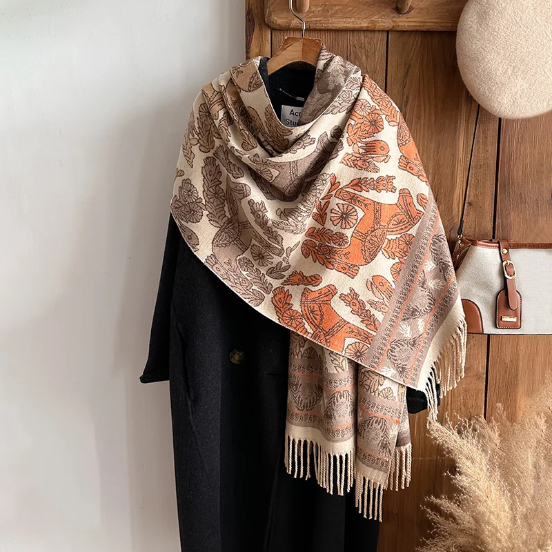 Luxury Brands New Ethnic style Two-Sided Scarf Cashmere Soft Warm Fringe Pashmina Shawl Winter Coldproof Windproof Blanket Scarf