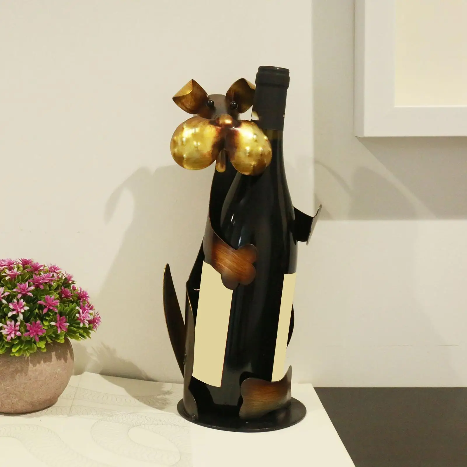 Dog Drinking Wine Bottle Holder Home Display Pantry Wedding Wine Rack Stand