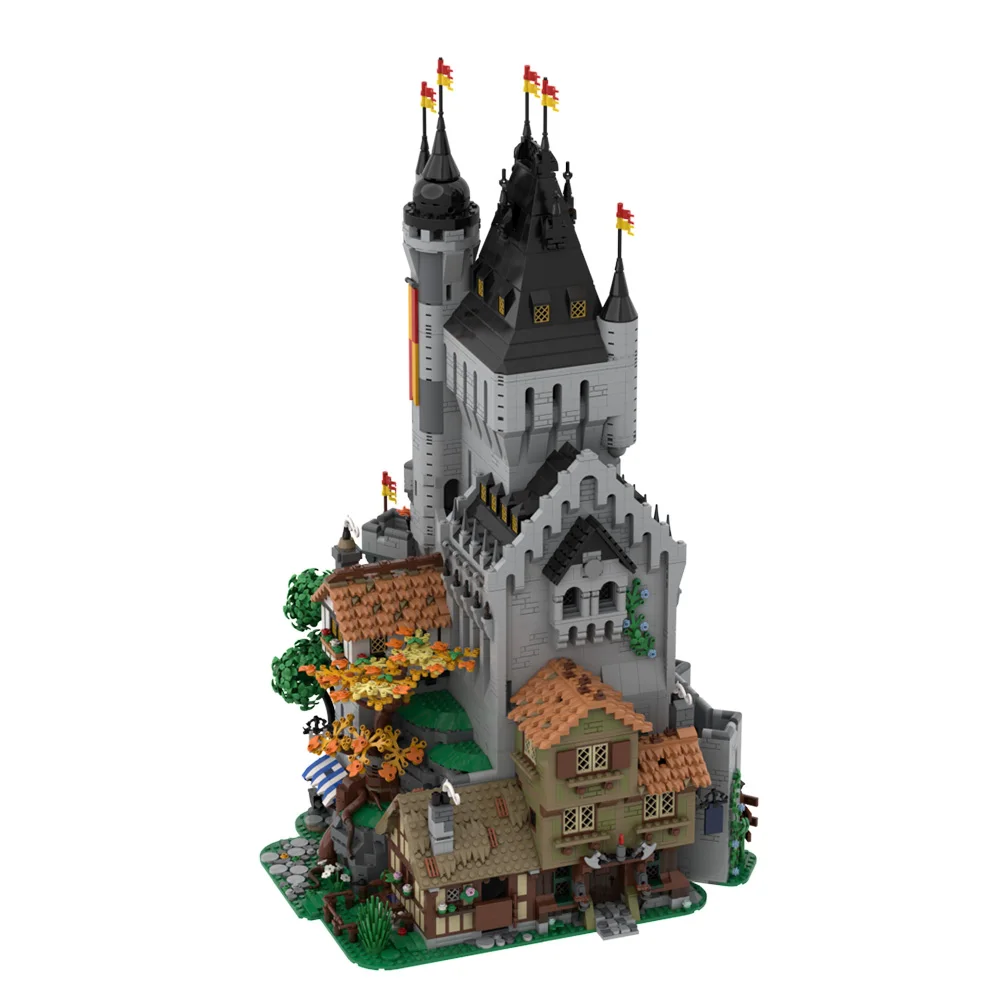 MOC-189082 The Lion Knights' High Tower Building Blocks Medieval Architecture Model Brick DIY Creative Toys Educational Kid Gift