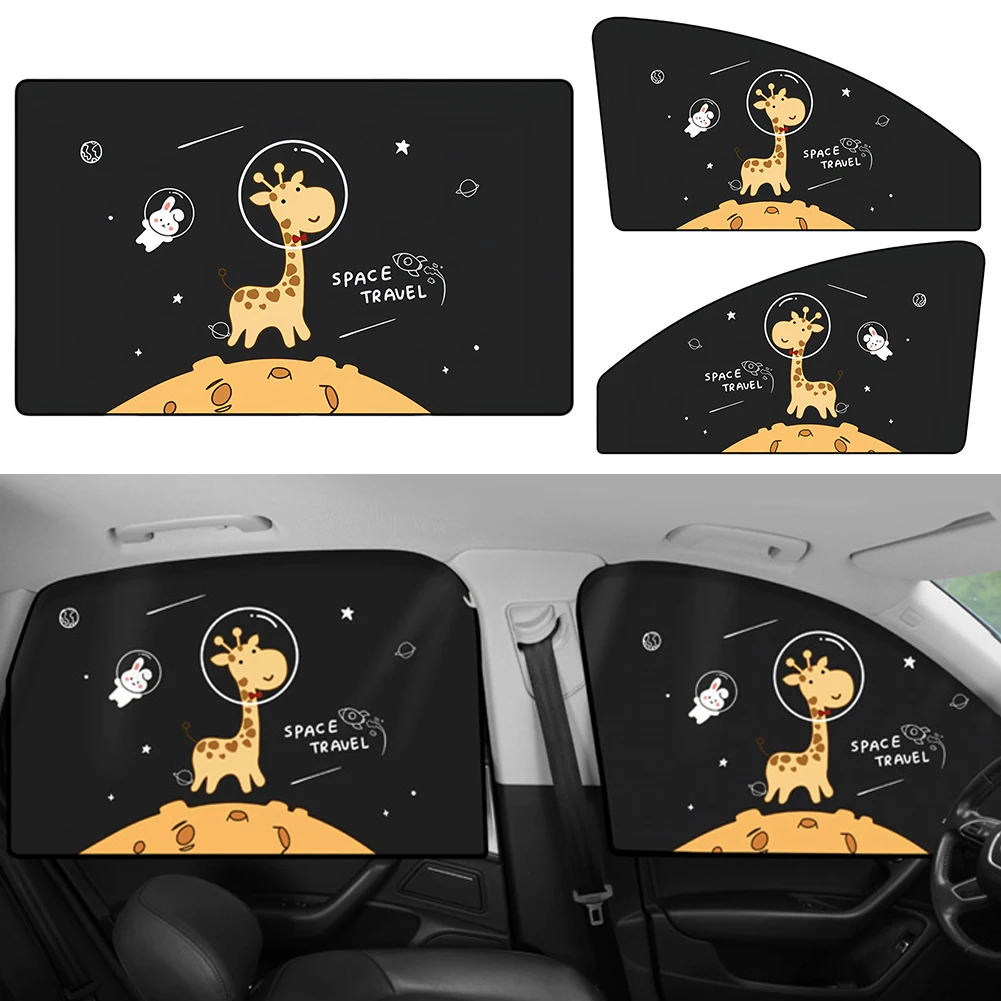 Magnetic Car Magnetic Curtain UV Protection Heat Insulation Window Privacy Shield Foldable Cute Giraffe Car Accessories for Kids