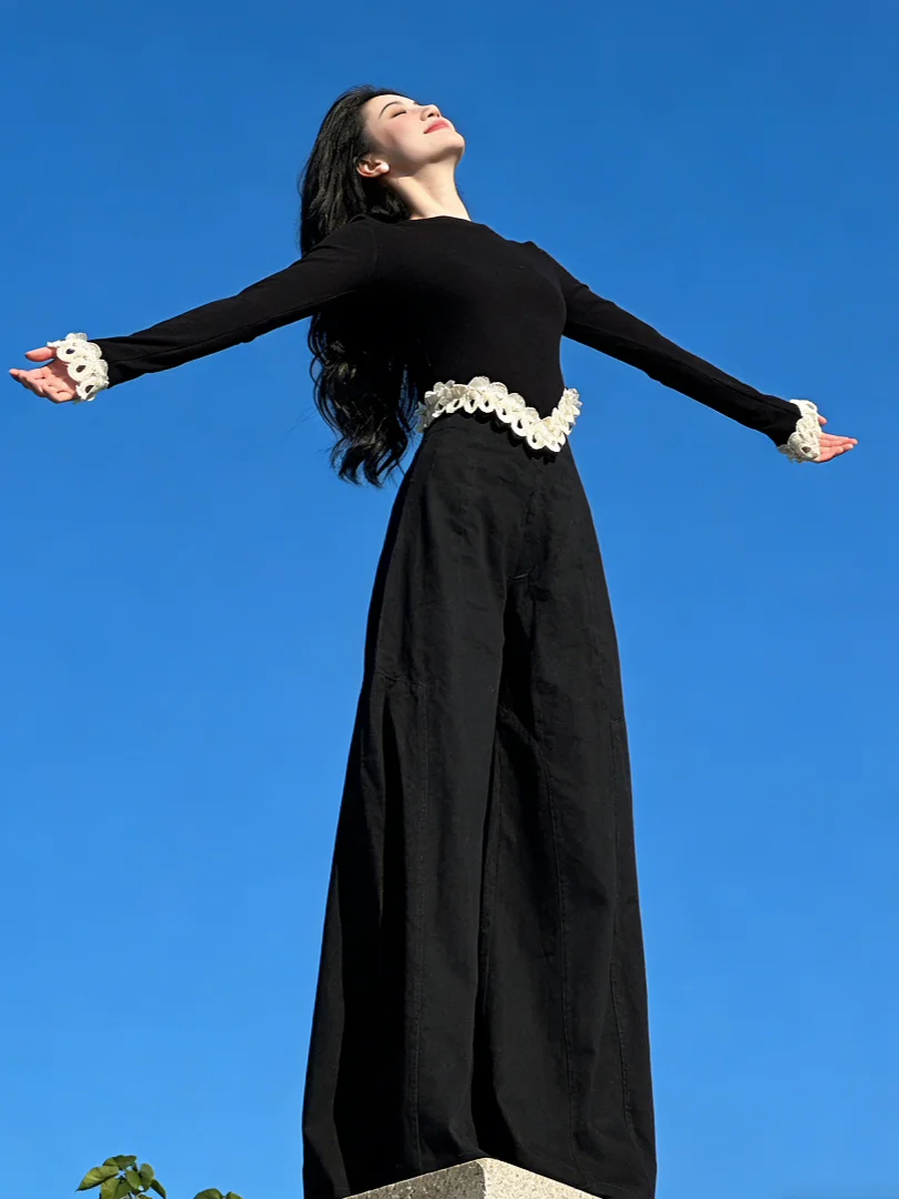 

Early Autumn Korean Sle Miu Series Faion Set Rich Girl Ele Age Reduction Cold Clear Long Sve High Waist Pants