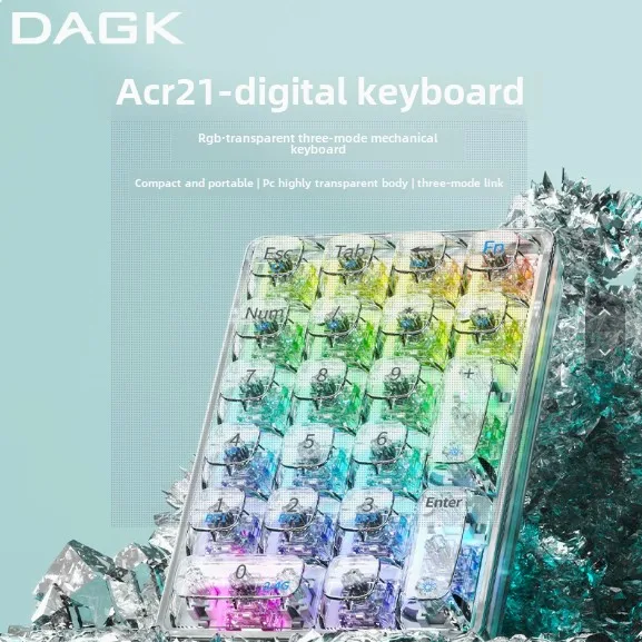 

DAGK ACR21 Прозрачная цифровая клавиатура Беспроводная 3-режимная BT/2,4G/Type-c Проводной ПК RGB Механическая клавиатура Финанси Офис Горячая замена