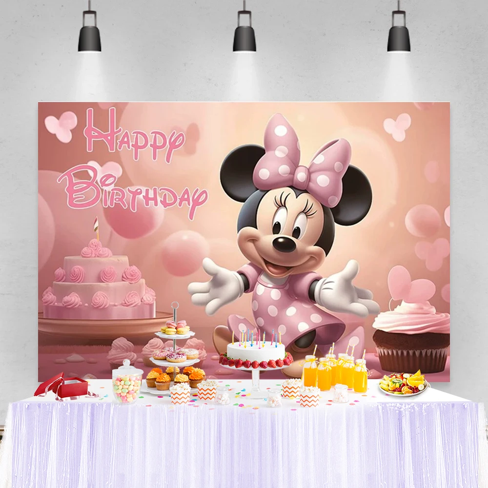 

Disney Minnie Mouse Birthday Party Decoration Backdrop Girl Baby Shower Party Supplies Newborn Photography Studio Background