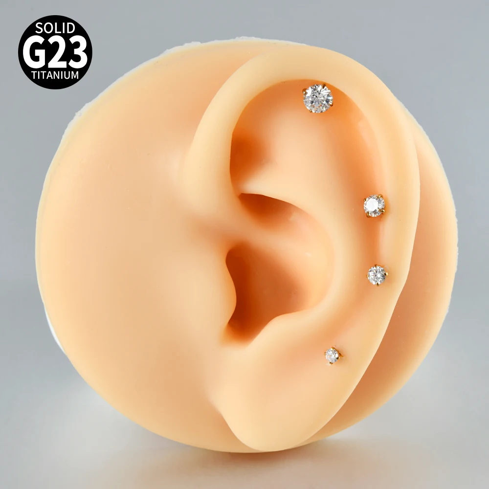 5/1PCS F-136 Implant Titanium Different Size CZ Zirconia Labret Lip Stud Internal Threaded Cartilage Helix Lobe Piercing Earring