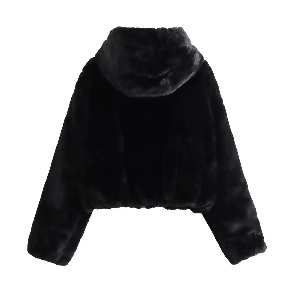 PB&ZA2024 new summer women\'s clothing simple high-end temperament fashion loose hooded artificial fur effect jacket