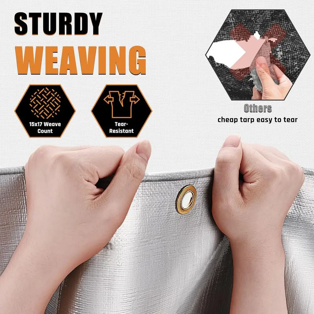 قماش القنب المقاوم للماء عالي التحمل 12 × 20 قدم مع حواف معززة، حلقات نحاسية، حجب الأشعة فوق البنفسجية، مقاوم للتمزق للتخييم، الفناء، الخيمة، #4