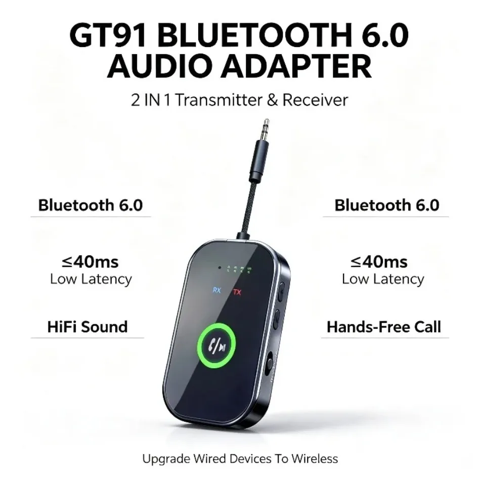 Audio Adapter Bluetooth 6.0 2 in 1 Receiver Transmitter 3.5mm AUX Wireless for TV Car Speaker PC Switch Gaming