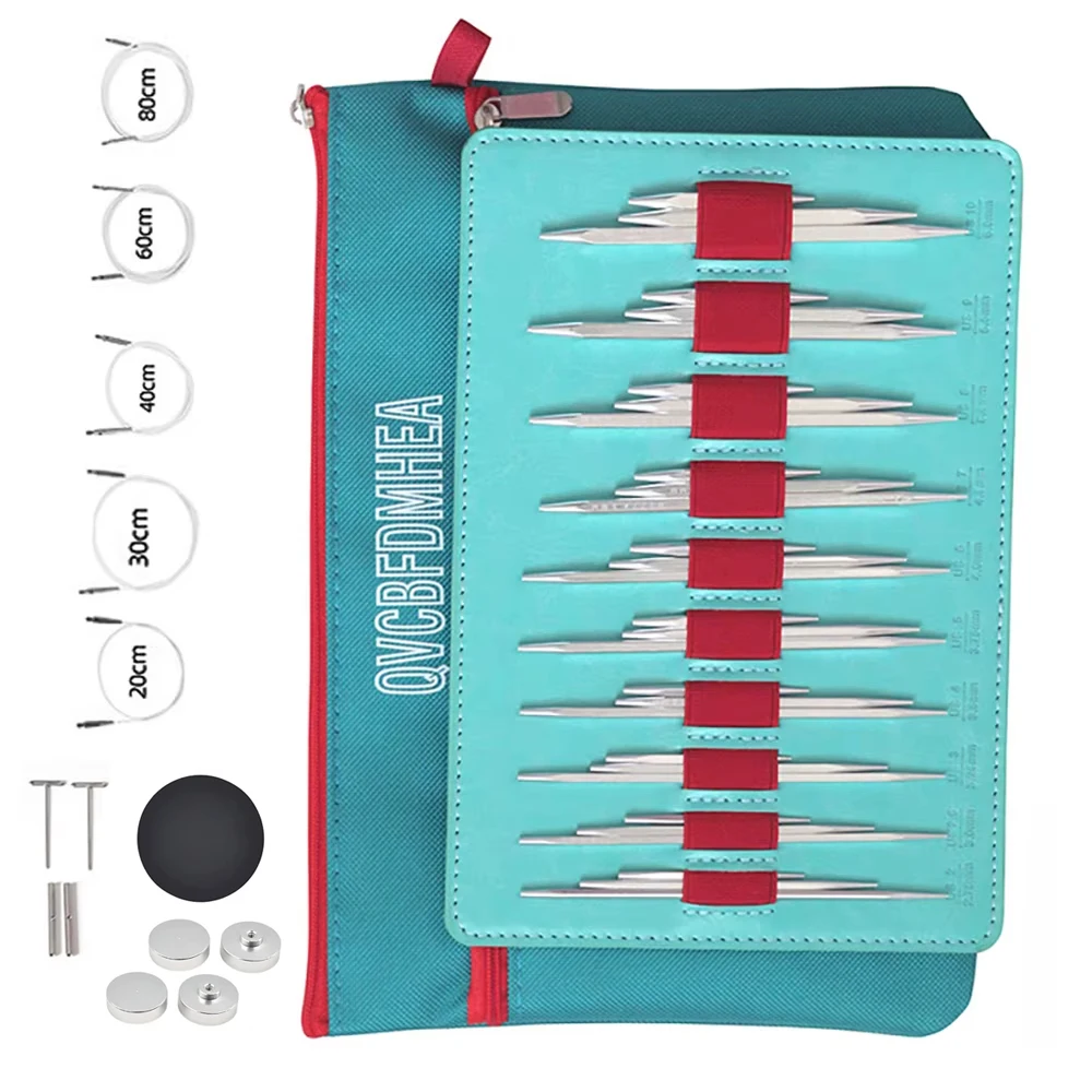 Set of 44 Pcs of Knitting Tools 5+8+11.5cm Alumina Square Removable Interchangeable Head Circular Needle Set 10 Pairs 2.75-6.0mm