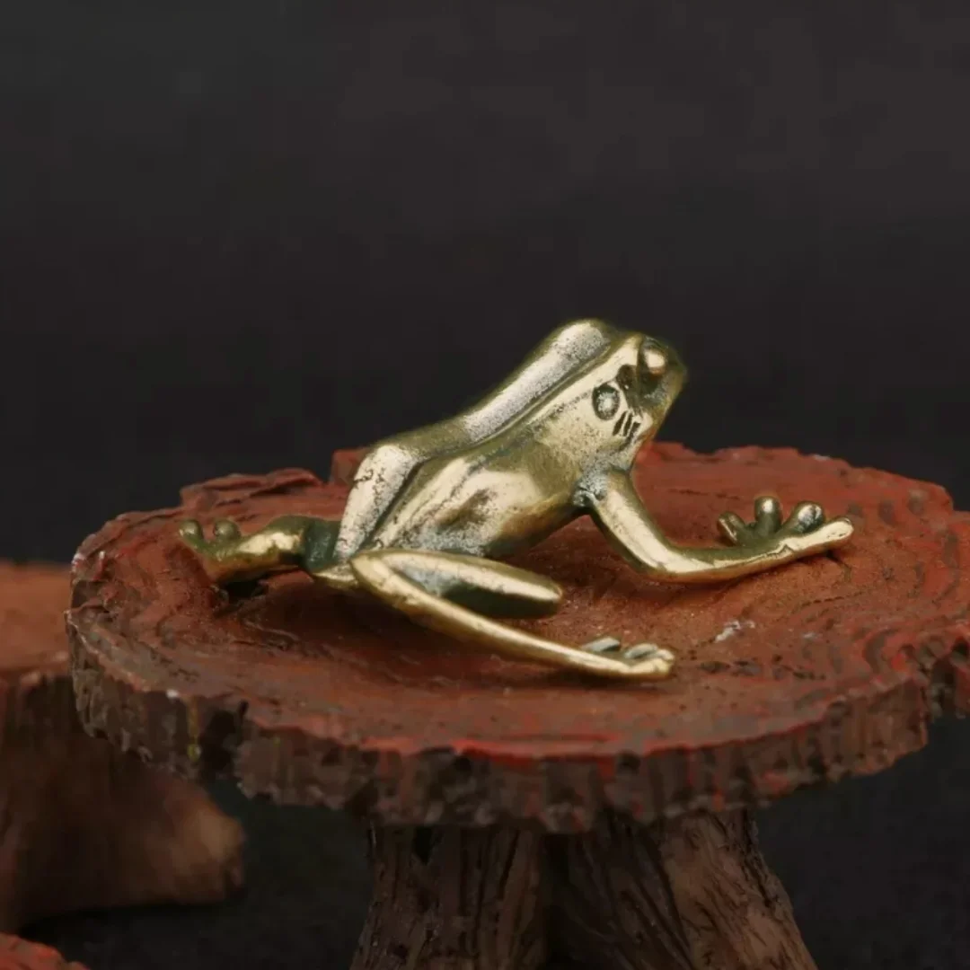 Solid Brass Frog Figurine Statue Animal Figurines Toys Home Office Decoration