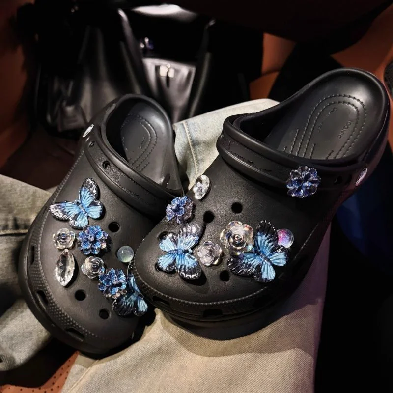 

DIY designer charms Flower Blue 3D bow Shoe Charms Set Color Shoe Buckle Detachable buckle Shoes accessories Hole Shoes