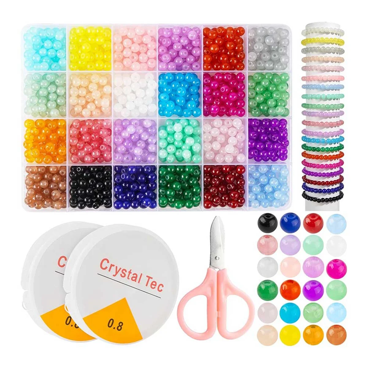 

CGS-Round Glass Beads for Jewelry Making, 24 Colors Crystal Beads for Bracelet Jewelry Making and DIY Crafts