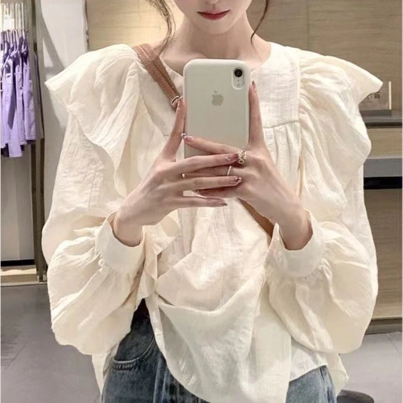 

S-3XL Ruffles Blouses Women Long Sleeve French Pure New Arrivals Loose Sweet Spring Female Blusas Tops Fashion Y2k Harajuku Chic