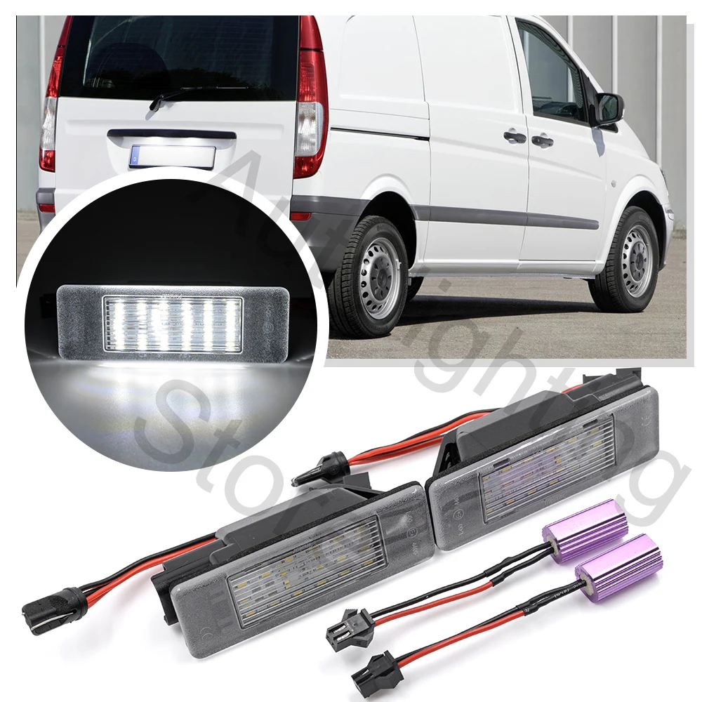 2Pcs Can-bus LED License Number Plate Light Lamp White Car For Mercedes Benz Sprinter 906 2006-/ Viano W639 2003-/ Vito W639