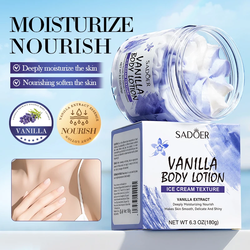 Vanilla Body Lotion with an Ice Cream Texture, Moisturizing, Hydrate And Nourish Dry Skin, Enriched With Plant Squalane