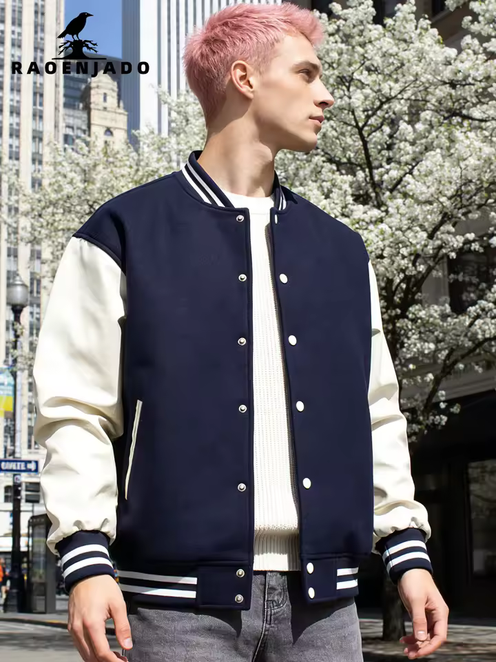 Men's Varsity Jacket Faux Leather Sleeves Letterman Classic Baseball Coat Bomber Jacket Color-blocking Light Weight Clothing
