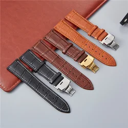 Genuine Leather Watch Straps Embossed Business Watchband 17/19/21/23 mm Butterfly Stainless Steel Buckle Strap 16/18/20/22/24 mm