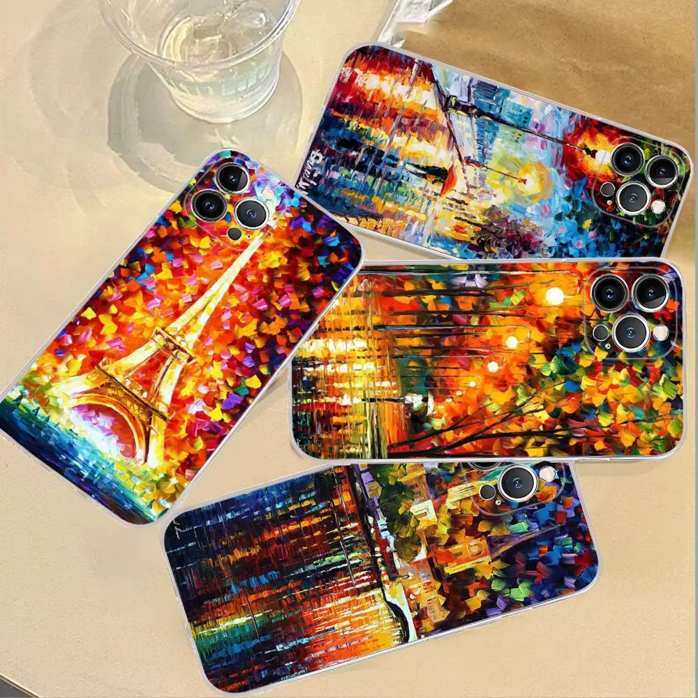 L-Leonid Oil A-Afremov Painting Phone Case Silicone Soft for iphone 15 14 13 12 11 Pro Mini XS MAX 8 7 6 Plus X XS XR Cover