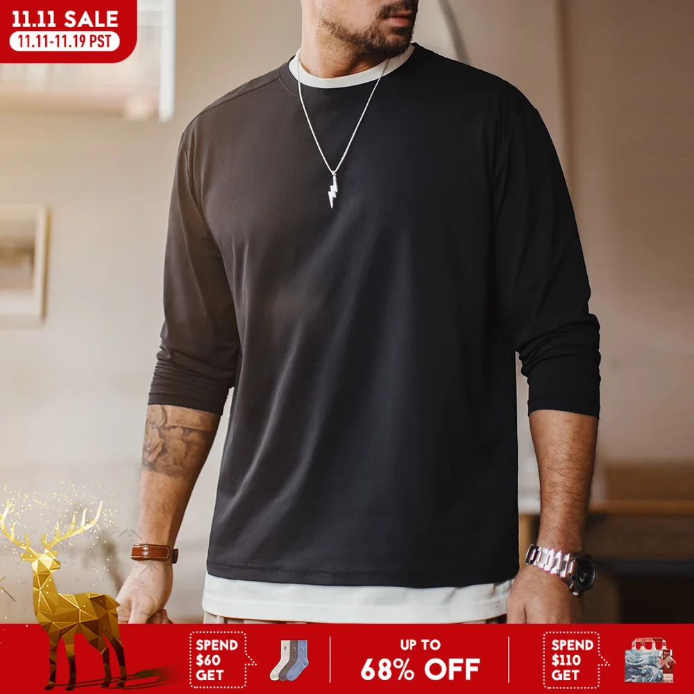 

Maden Casual 7A Anti-Bacterial Quick-Dry Long Sleeve T-Shirt Men's Spring Cool Comfort Breathable Tops Round Neck Layering Tee