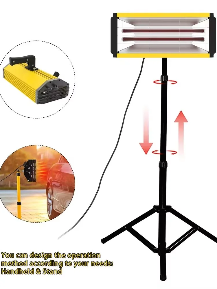Lampa do utwardzania farby na podczerwień MFUZOP 2000W, krótkofalowa, ręczna lampa grzewcza, suszarka do folii do naprawy karoserii samochodowej, 220V, opcjonalna wtyczka EU, regulowana wysokość. — 2