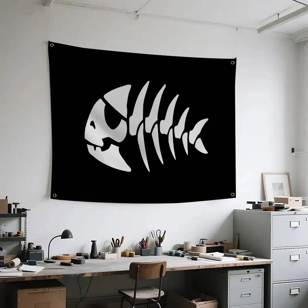 Black Pirate Fish Flag Banners Four Hole Flag Polyester Outdoor Decor Room Aesthetic