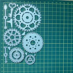 8 sztuk/zestaw key Round Gear metalowe wykrawacze szablony Scrapbooking karta albumu na zdjęcia narzędzie do tłoczenia papieru DIY