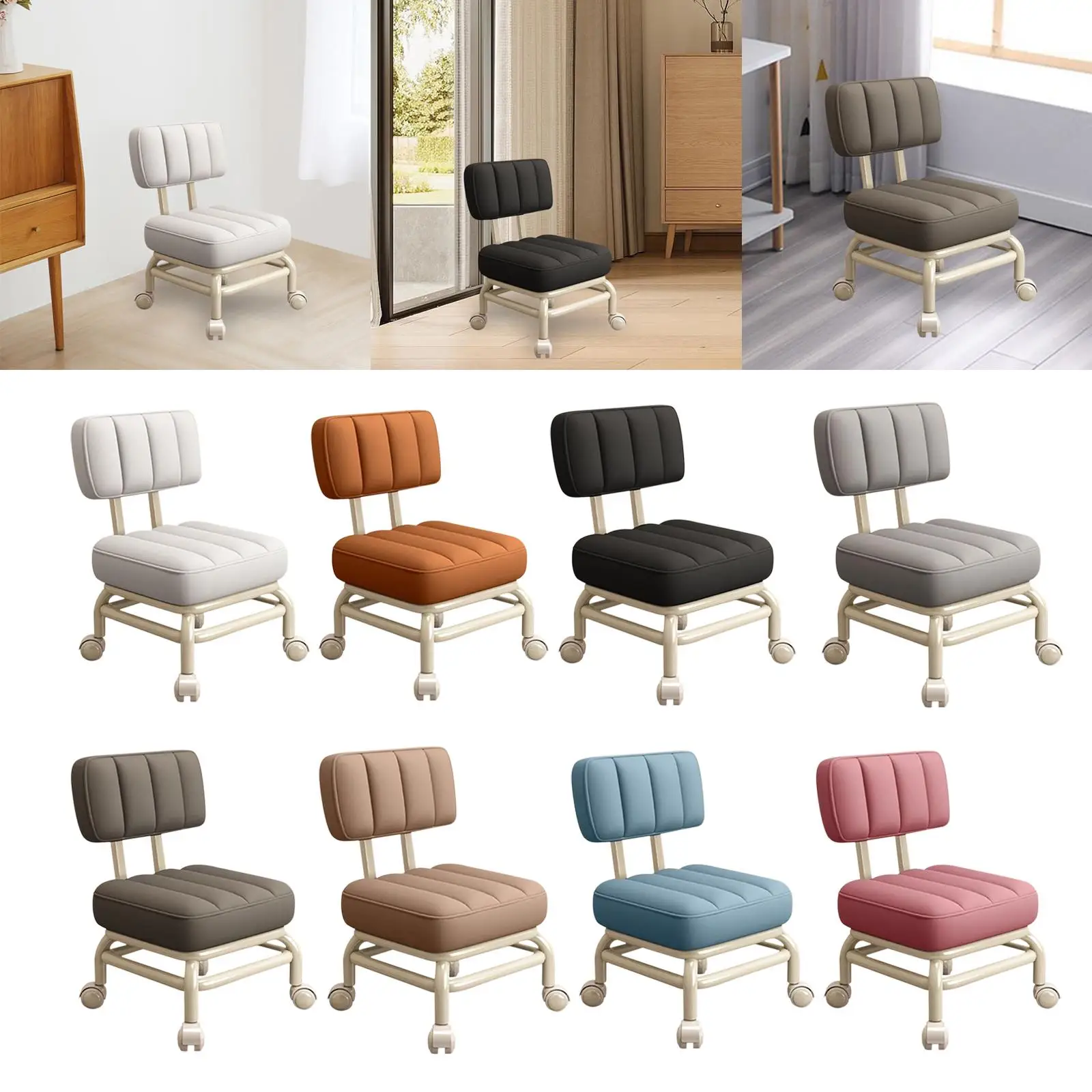 Low Rolling Seat Pedicure Stool Multipurpose, Roller Seat Short Stool, Pulley Stool for Fitness Office Home Barber Shop