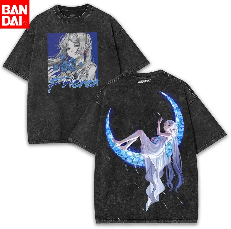 2026 Anime Frieren: Beyond Journey's End Washed T-Shirt für Herren und Damen, Vintage, Oversized, Kurzarm-T-Shirt, Harajuku Streetwear