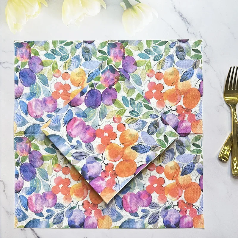 20pcs 33cm 2Layer Watercolor Style Fruit and Flower Napkins Party Creative Decorative Paper Picnic Mat DIY Decoupage Paper