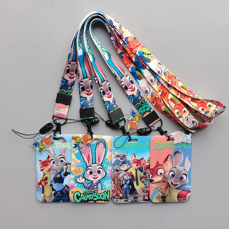 Disney Anime Zootopia PVC Card Set Student Campus Hanging Neck Bag Cute Card Set Hanging Rope ID Card Set Keychain