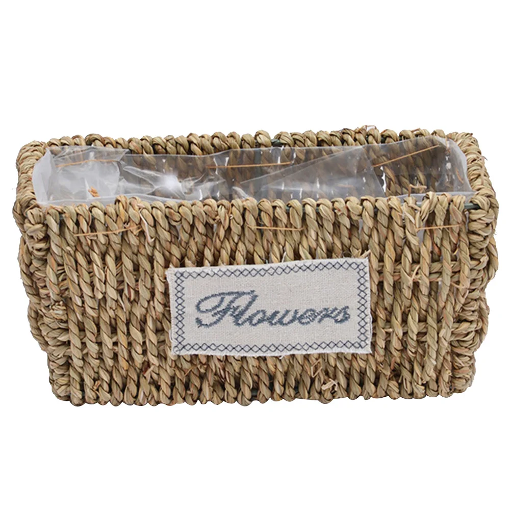 

Grass Woven Flower Basket Waterproof Rattan Vase Container For Home Garden Decorative Storage Basket Hand Woven