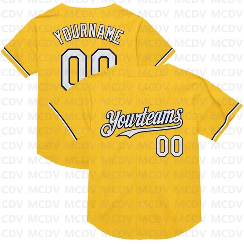 Custom Gold Royal-White Throwback Baseball Jersey 3D Printed Casual Team Shirts Unisex Tops