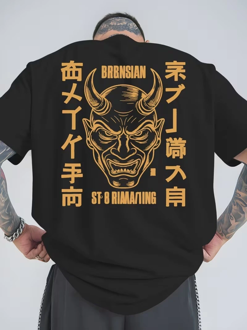 Japanese Oni Print Oversized T-Shirt Men Women Streetwear