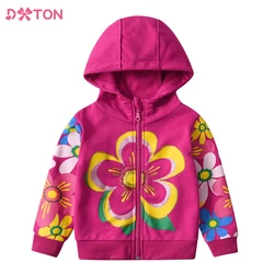 DXTON Kids Jacket Girls Hooded Coat for Autumn Winter Kids Flower Print Cotton Casual Sport Style Zip Jackets Children Clothing