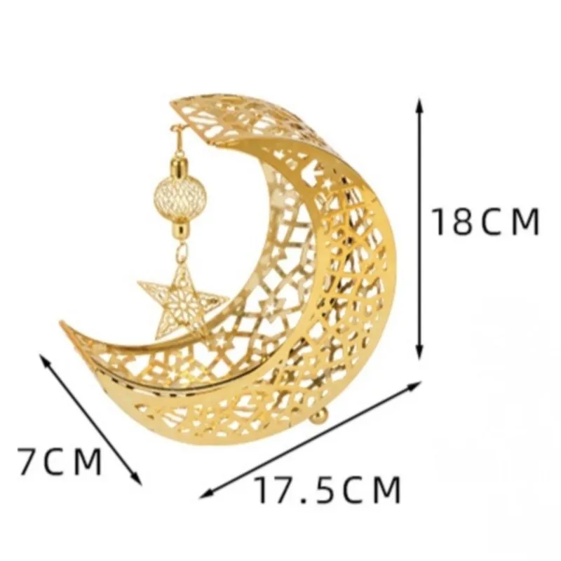 Ramadan Moon Star Hollow Golden Iron Tray Snack Comfit Fruit Storage Living Room Kitchen Festival Party Wedding Table Decoration